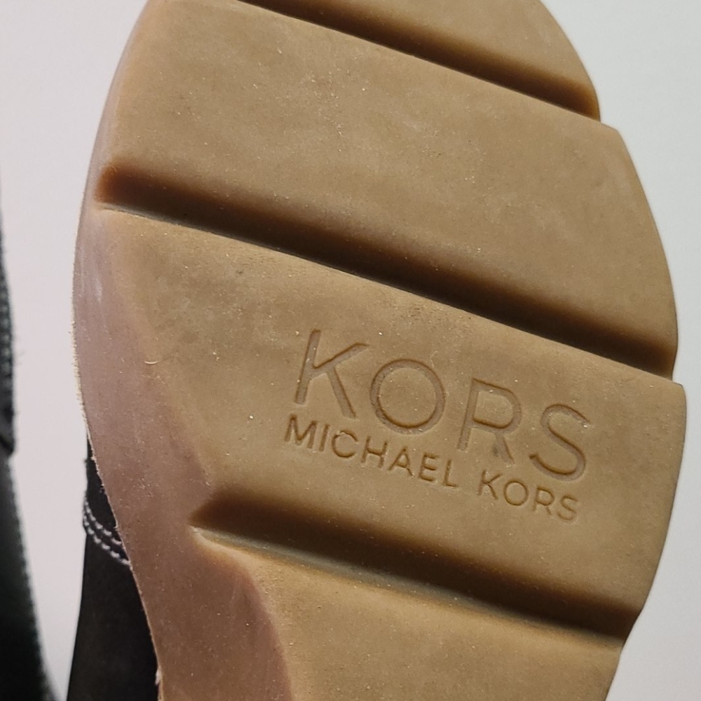 KORS Michael Kors Black Leather Wedge Boots 10 - Picture 4 of 14